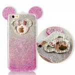 Wholesale iPhone 7 Plus Minnie Bow Diamond Glitter Necklace Strap Case (Hot Pink)